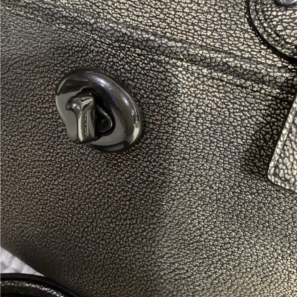 COACH Rhyder 33739 Metallic 2 Tone Leather Satchel Carryall Bag with Long Strap - Picture 4 of 12